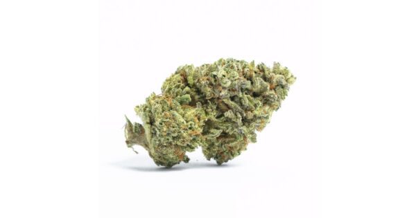 "Close-up shot of Space OG cannabis buds with dense, frosty trichomes and vibrant green hues, showcasing the high-quality indoor-grown flowers of this hybrid strain."