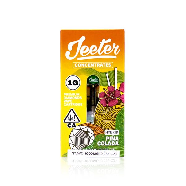 "Jeeter Juice Pina Colada" could be described as: "A tropical and refreshing cannabis-infused vape with a pina colada flavor, offering a blend of sweet pineapple and creamy coconut notes for a smooth and relaxing experience."