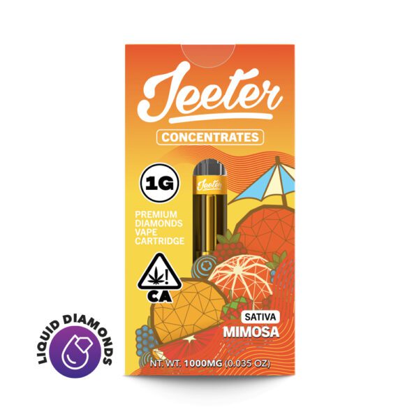 "Jeeter Juice Mimosa is a premium cannabis-infused vape cartridge, offering a refreshing and energizing Mimosa strain with citrus and tropical flavors. Ideal for those looking for a balanced high with a euphoric and uplifting effect. A great choice for daytime use."